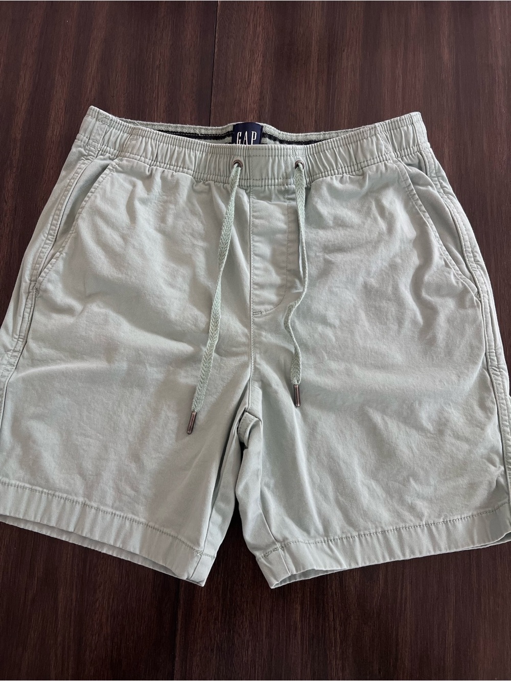 GAP Sage Green Elastic Waist Shorts with Striped Trim